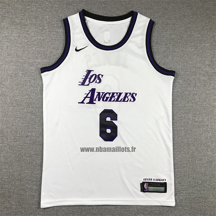 Maillot Enfant Los Angeles Lakers LeBron James NO 6 Ville 2022-23 Blanc